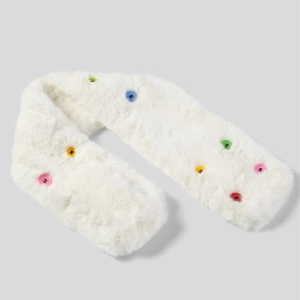 Halara Women White Faux Fur Decorative Button Scarf Winter Warm Snuggly One Size - Picture 1 of 8